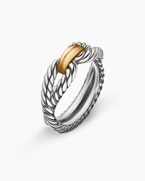 Womens Cable Loop Band Ring in Sterling Silver with 18K Yellow Gold, 7mm
