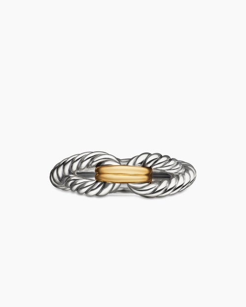 Womens Cable Loop Band Ring in Sterling Silver with 18ct Yellow Gold, 7mm