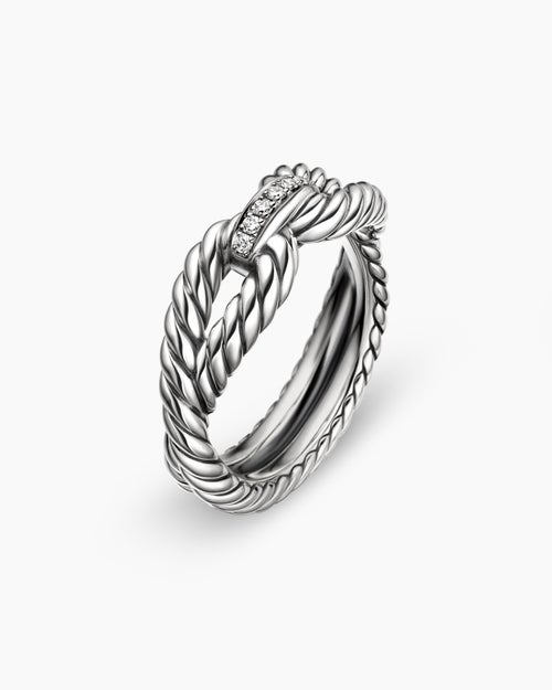 Womens Cable Loop Band Ring in Sterling Silver with Diamonds, 7mm
