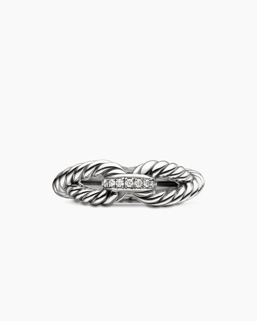 Womens Cable Loop Band Ring in Sterling Silver with Diamonds, 7mm