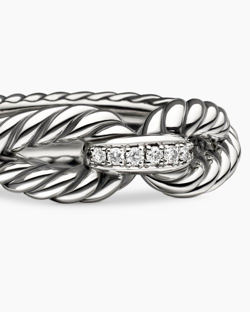 Womens Cable Loop Band Ring in Sterling Silver with Diamonds, 7mm