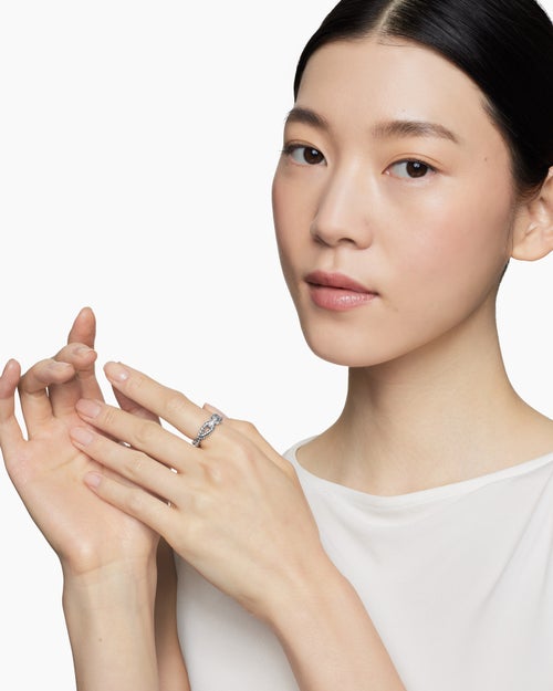 Womens Cable Loop Band Ring in Sterling Silver with Diamonds, 7mm