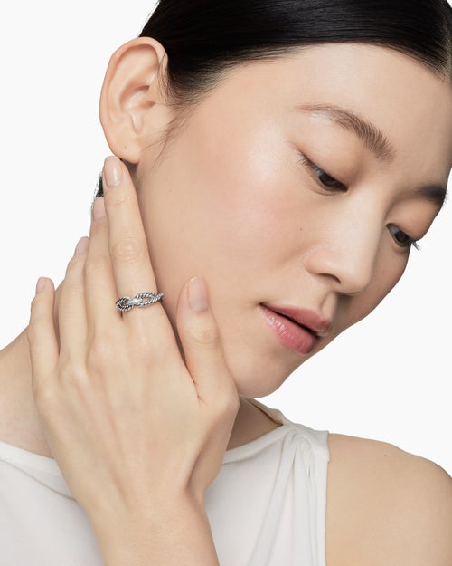 Womens Cable Loop Band Ring in Sterling Silver with Diamonds, 7mm
