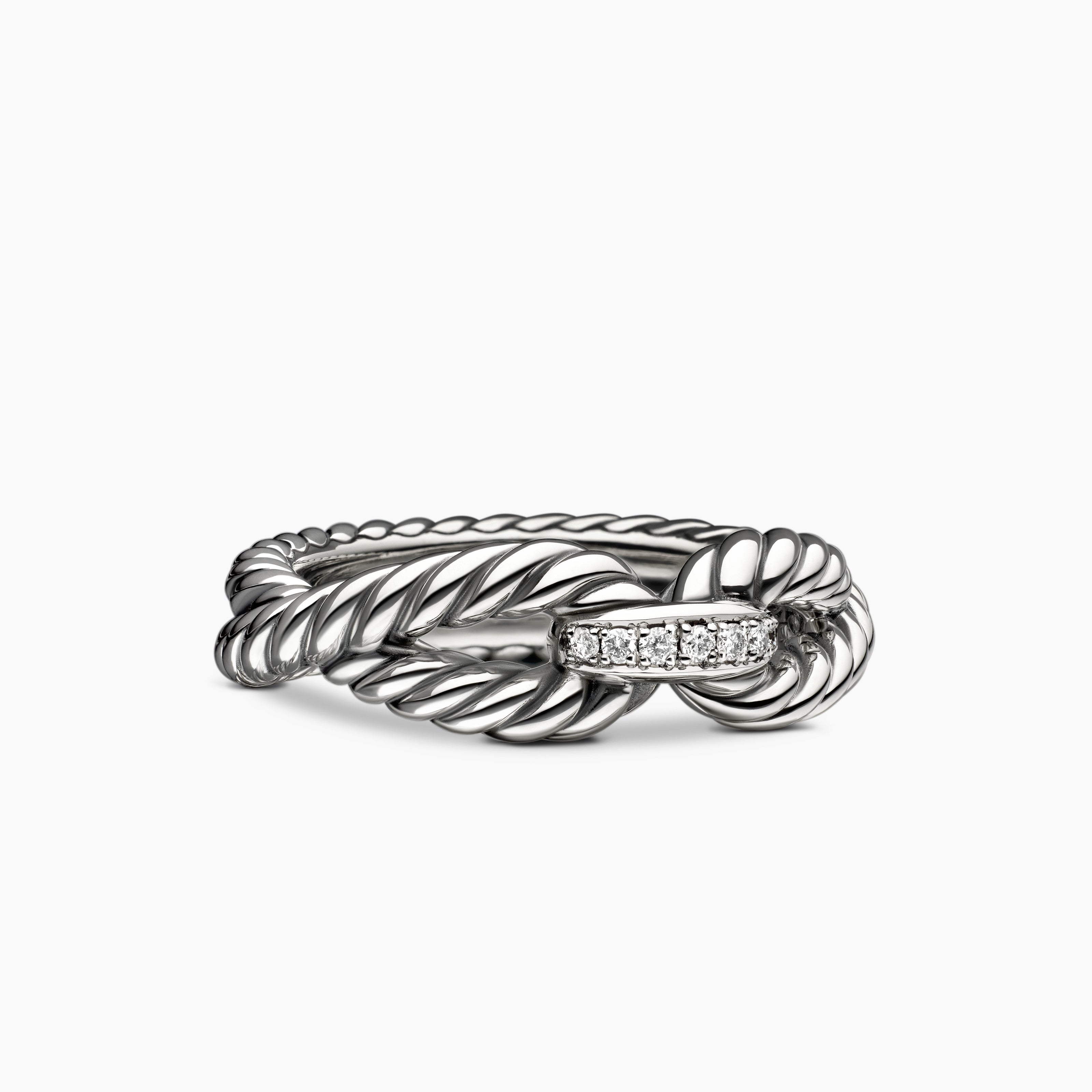 Womens Cable Loop Band Ring in Sterling Silver with Diamonds, 7mm