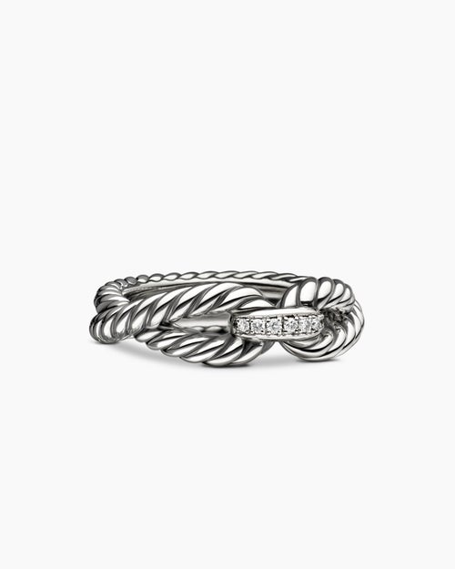 Womens Cable Loop Band Ring in Sterling Silver with Diamonds, 7mm