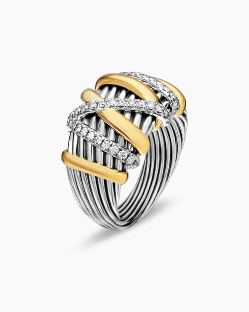 Womens Helena Ring in Sterling Silver with 18K Yellow Gold and Diamonds, 15mm