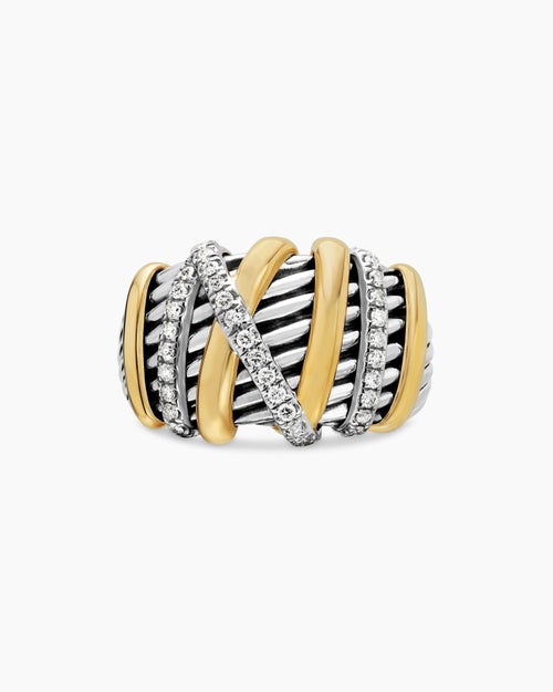 Womens Helena Ring in Sterling Silver with 18K Yellow Gold and Diamonds, 15mm