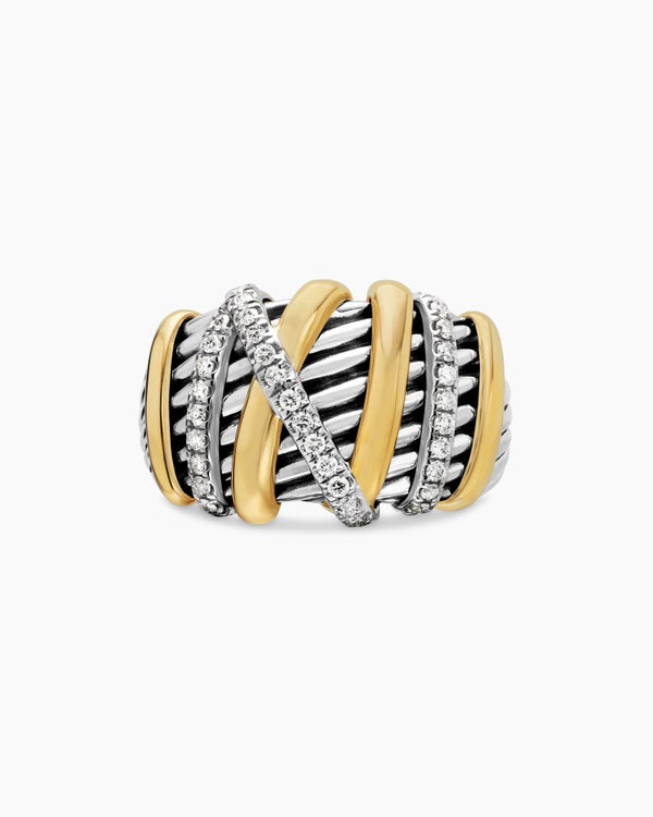 Helena Ring in Sterling Silver with 18K Yellow Gold and Diamonds, 15mm
