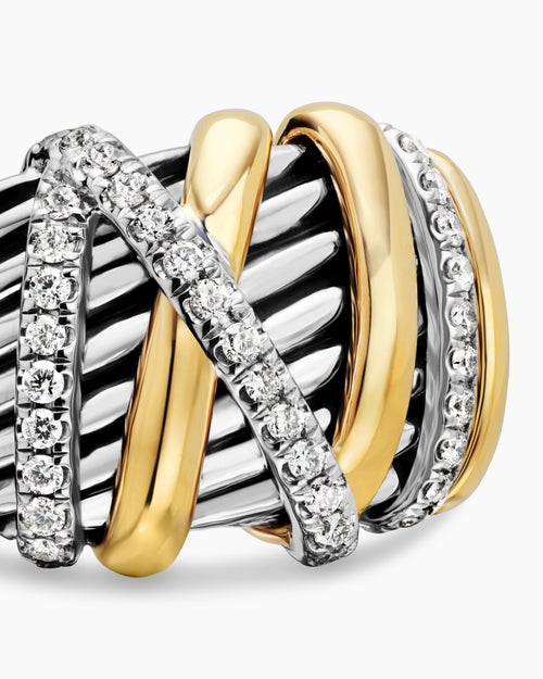 Womens Helena Ring in Sterling Silver with 18K Yellow Gold and Diamonds, 15mm