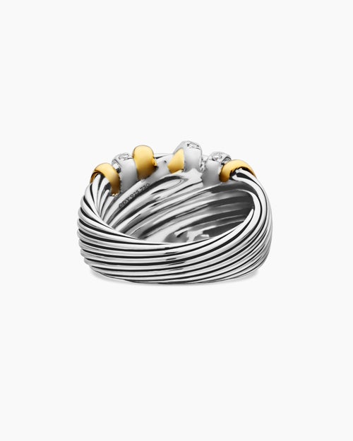 Womens Helena Ring in Sterling Silver with 18K Yellow Gold and Diamonds, 15mm