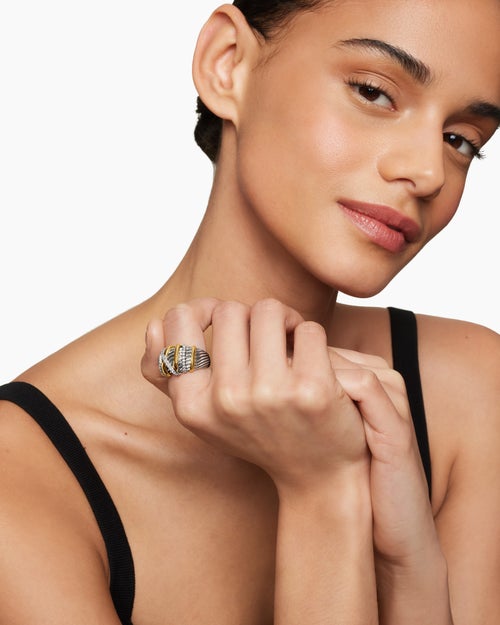 Womens Helena Ring in Sterling Silver with 18K Yellow Gold and Diamonds, 15mm