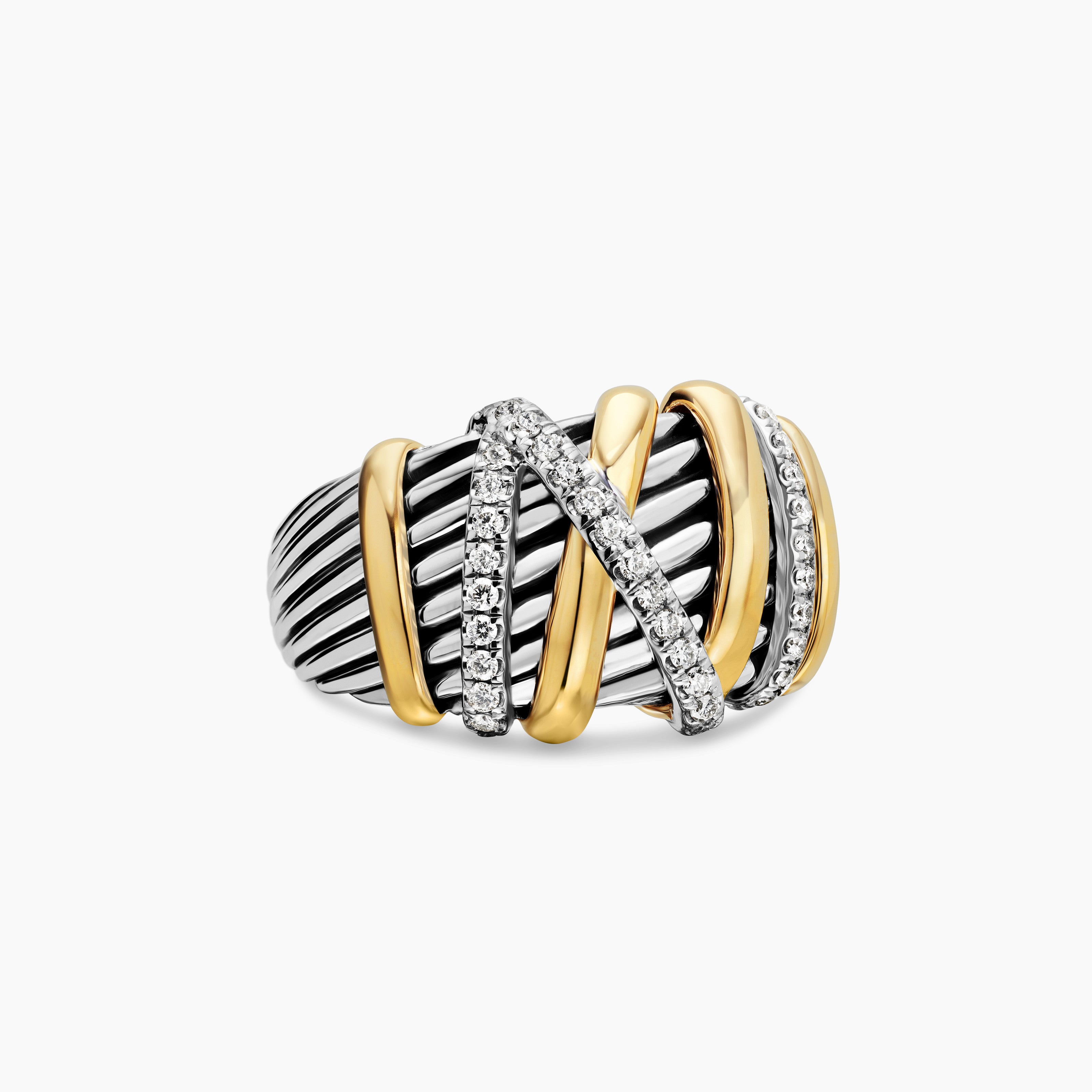 Womens Helena Ring in Sterling Silver with 18K Yellow Gold and Diamonds, 15mm