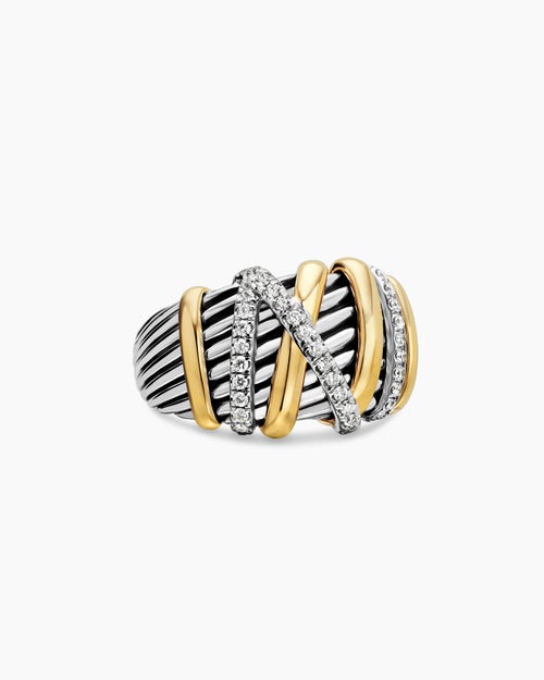Womens Helena Ring in Sterling Silver with 18K Yellow Gold and Diamonds, 15mm