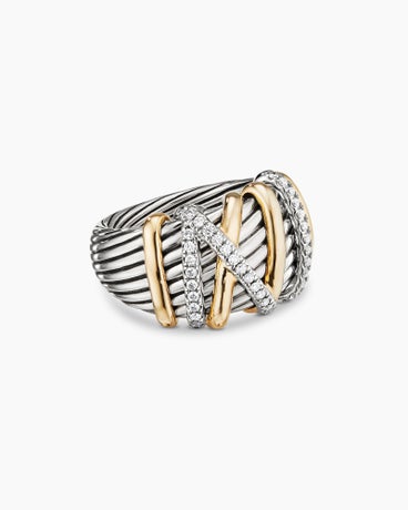 Helena Ring in Sterling Silver with 18K Yellow Gold and Diamonds, 15mm