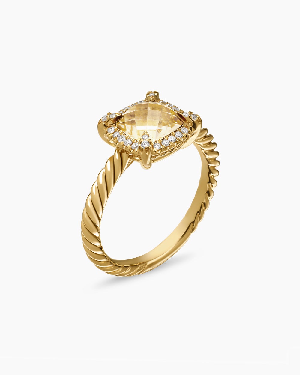Womens Petite Chatelaine Pavé Bezel Ring in 18K Yellow Gold, 7mm