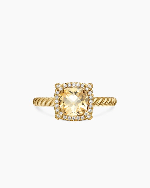 Womens Petite Chatelaine Pavé Bezel Ring in 18ct Yellow Gold, 7mm