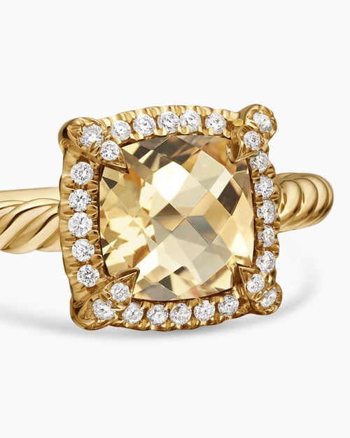 Womens Petite Chatelaine Pavé Bezel Ring in 18K Yellow Gold, 7mm