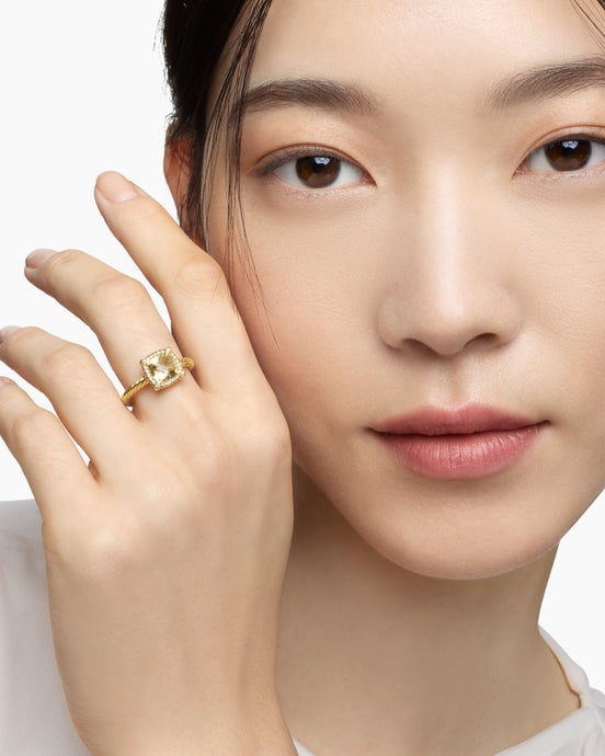 Petite Chatelaine® Pavé Bezel Ring in 18K Yellow Gold with Champagne Citrine and Diamonds, 7mm