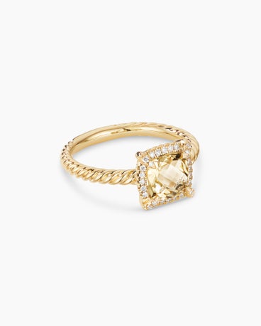 Petite Chatelaine® Pavé Bezel Ring in 18K Yellow Gold with Champagne Citrine and Diamonds, 7mm