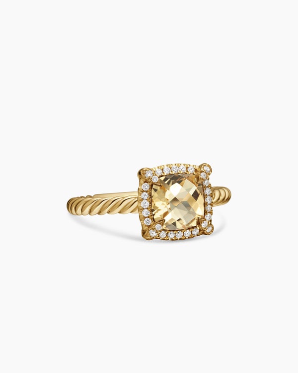 Petite Chatelaine Pavé Bezel Ring in 18K Yellow Gold, 7mm