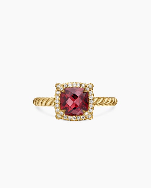 Womens Petite Chatelaine® Pavé Bezel Ring in 18K Yellow Gold with Garnet and Diamonds, 7mm