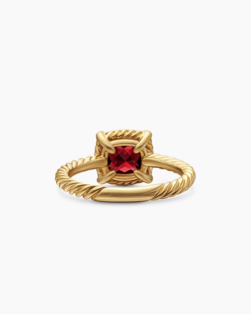 Womens Petite Chatelaine® Pavé Bezel Ring in 18K Yellow Gold with Garnet and Diamonds, 7mm