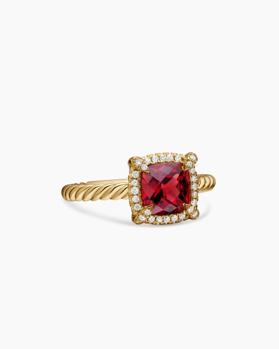 Petite Chatelaine® Pavé Bezel Ring in 18ct Yellow Gold with Garnet and Diamonds, 7mm