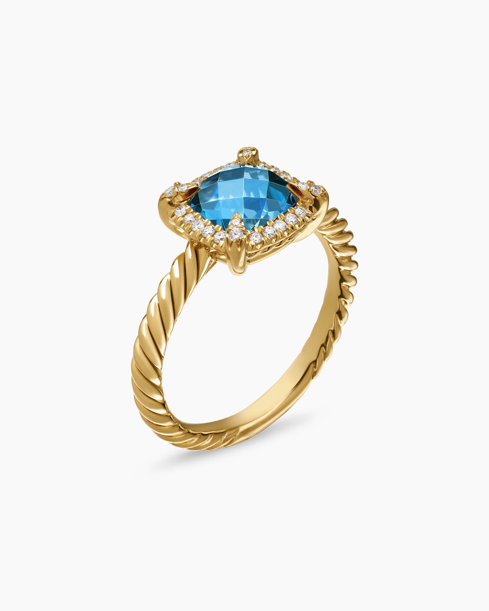 Womens Petite Chatelaine Pavé Bezel Ring in 18ct Yellow Gold, 7mm