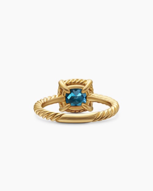 Womens Petite Chatelaine® Pavé Bezel Ring in 18K Yellow Gold with Hampton Blue Topaz and Diamonds, 7mm