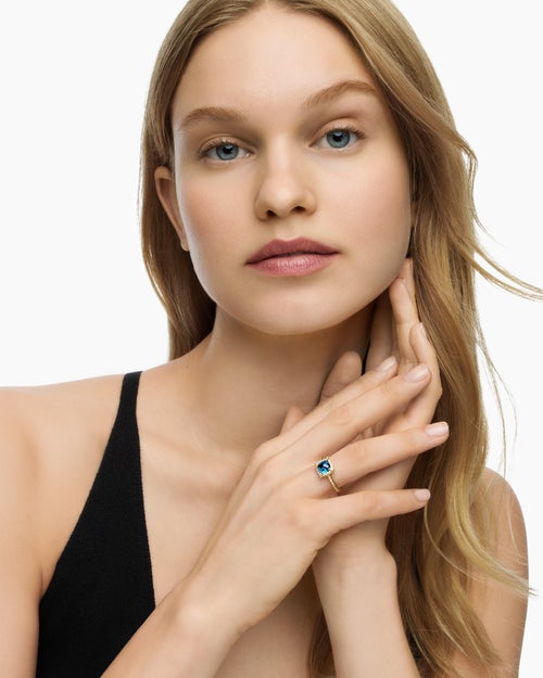 Womens Petite Chatelaine Pavé Bezel Ring in 18ct Yellow Gold, 7mm