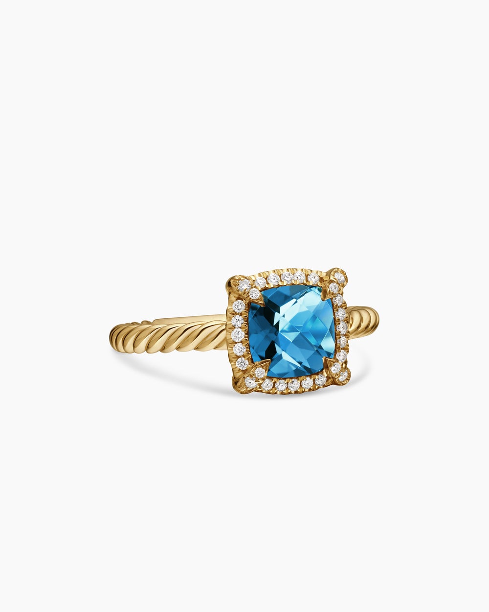 Womens Petite Chatelaine Pavé Bezel Ring in 18ct Yellow Gold, 7mm
