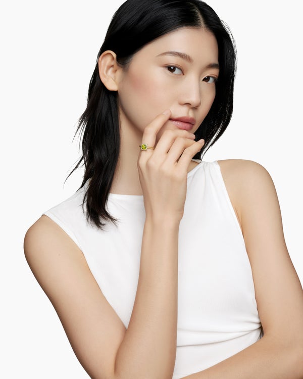 Petite Chatelaine® Pavé Bezel Ring in Sterling Silver with Prasiolite and Diamonds, 7mm