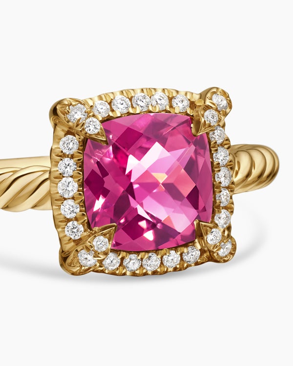 Bague à chatons et à pavé Chatelaine de petite taille en or jaune 18 carats, 7 mm