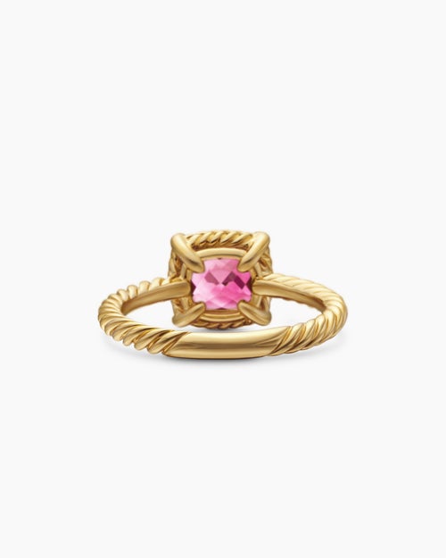 Womens Petite Chatelaine® Pavé Bezel Ring in 18K Yellow Gold with Pink Tourmaline and Diamonds, 7mm
