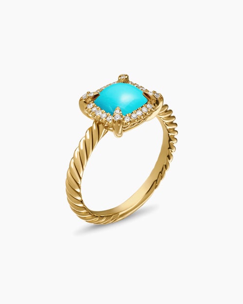 Womens Petite Chatelaine Pavé Bezel Ring in 18K Yellow Gold, 7mm