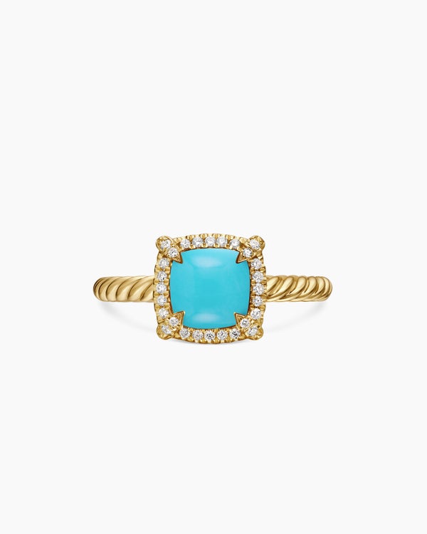 Petite Chatelaine Pavé Bezel Ring in 18K Yellow Gold, 7mm