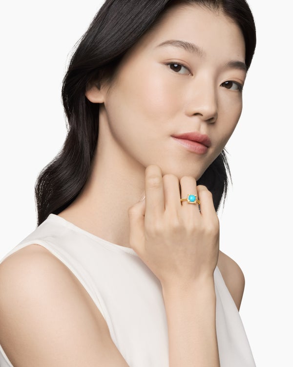 Petite Chatelaine Pavé Bezel Ring in 18K Yellow Gold, 7mm