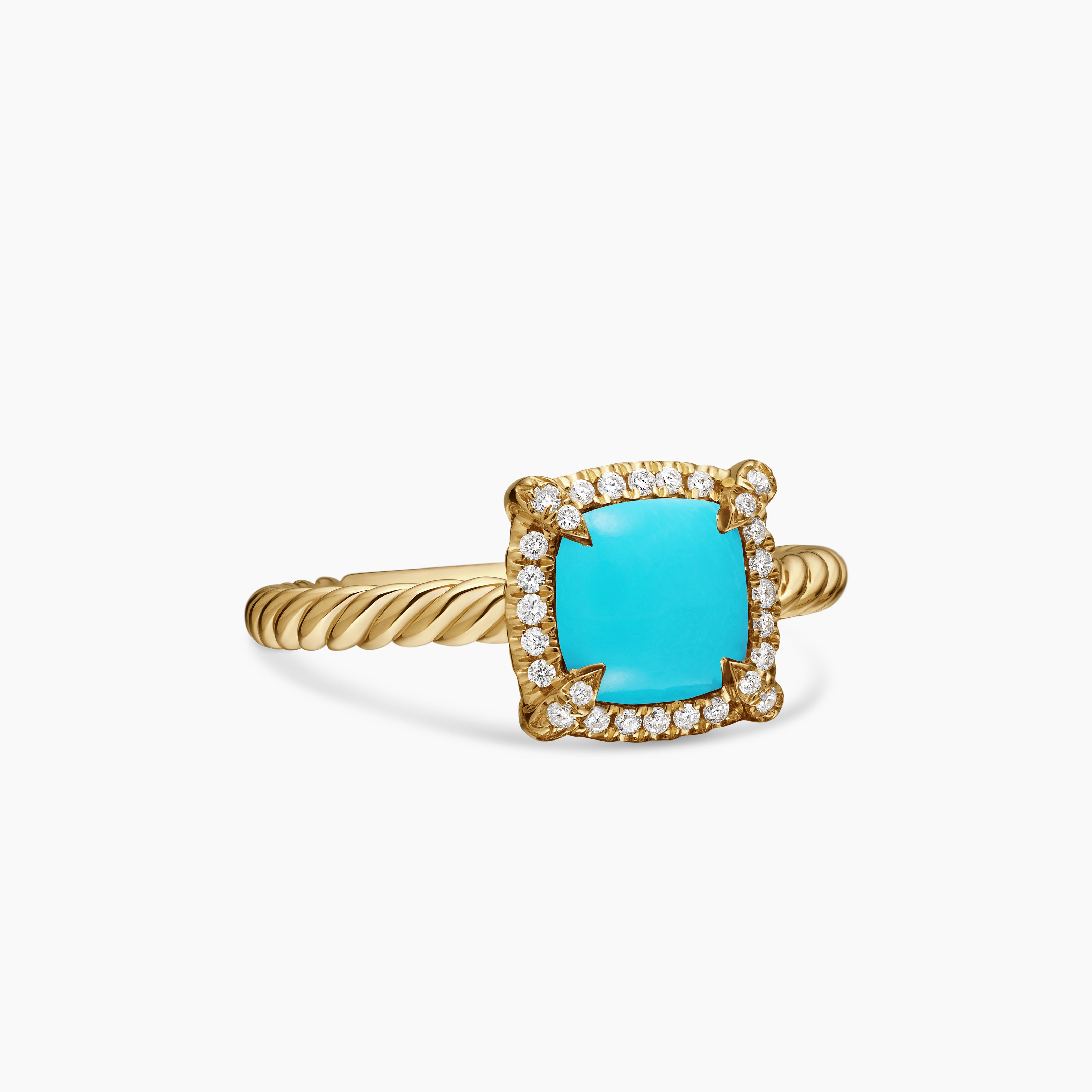 Womens Petite Chatelaine Pav&eacute; Bezel Ring in 18K Yellow Gold, 7mm