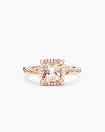 Petite Chatelaine® Pavé Bezel Ring in 18K Rose Gold with Morganite and Diamonds, 7mm