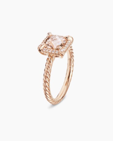 Petite Chatelaine® Pavé Bezel Ring in 18K Rose Gold with Morganite and Diamonds, 7mm