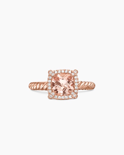 Womens Petite Chatelaine® Pavé Bezel Ring in 18K Rose Gold with Morganite and Diamonds, 7mm