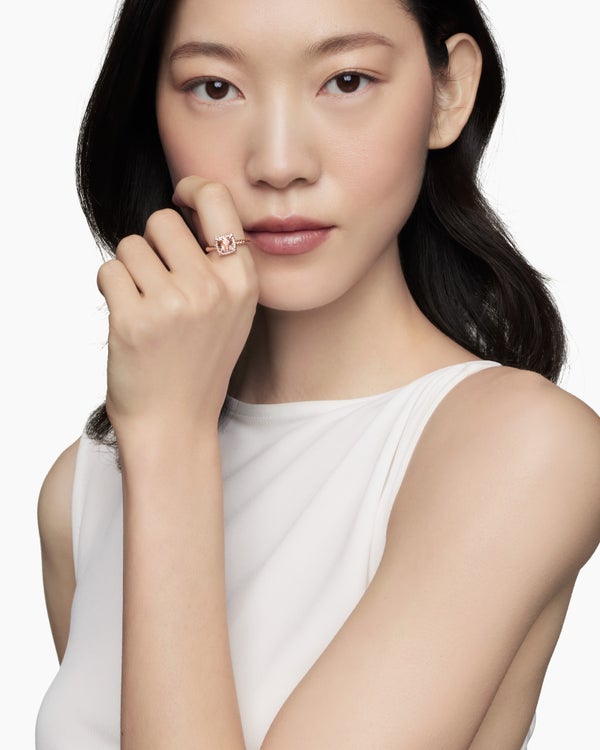 Petite Chatelaine® Pavé Bezel Ring in Sterling Silver with Amethyst and Diamonds, 7mm