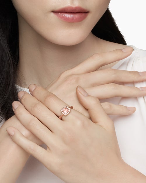 Womens Petite Chatelaine® Pavé Bezel Ring in 18K Rose Gold with Morganite and Diamonds, 7mm