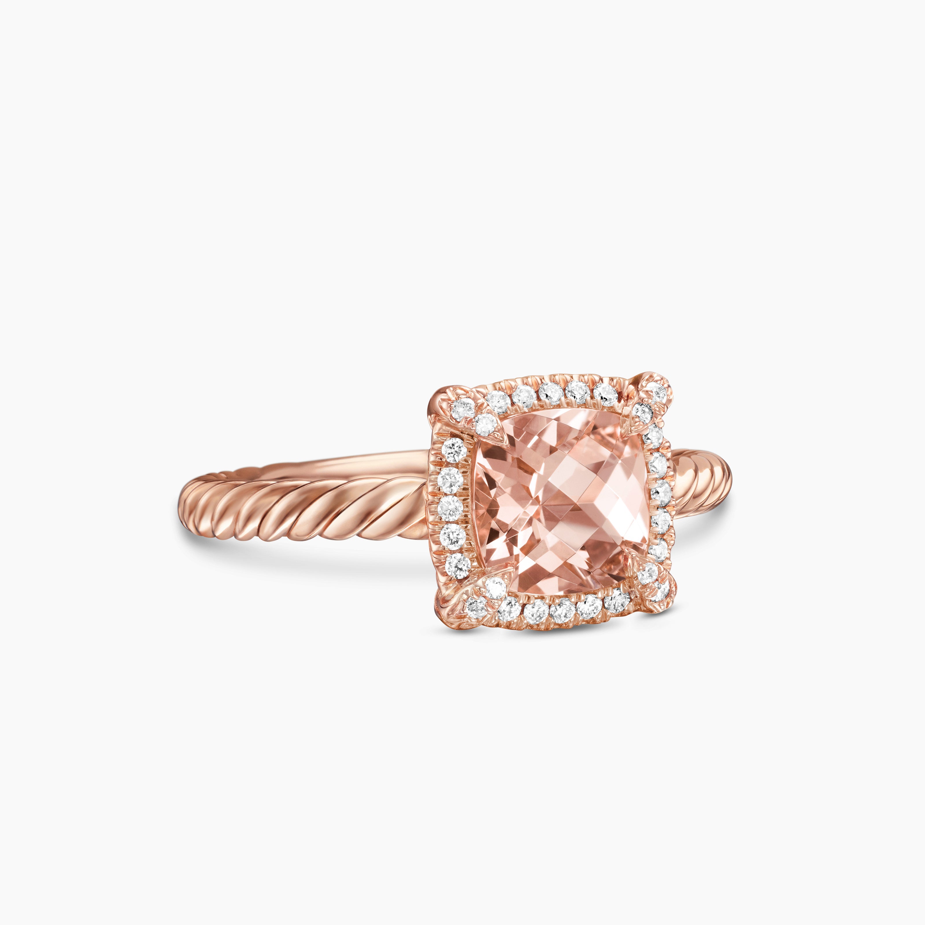 Womens Petite Chatelaine Pav&eacute; Bezel Ring in 18K Rose Gold, 7mm