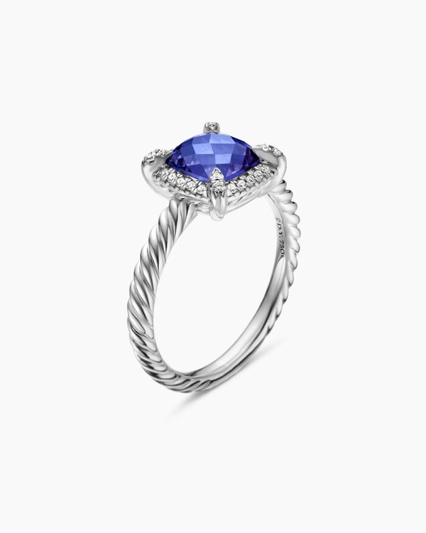 Petite Chatelaine Pavé Bezel Ring in 18K White Gold, 7mm