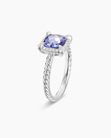 Petite Chatelaine® Pavé Bezel Ring in 18K White Gold with Tanzanite and Diamonds, 7mm