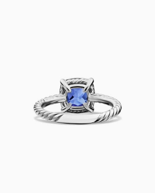 Womens Petite Chatelaine® Pavé Bezel Ring in 18K White Gold with Tanzanite and Diamonds, 7mm