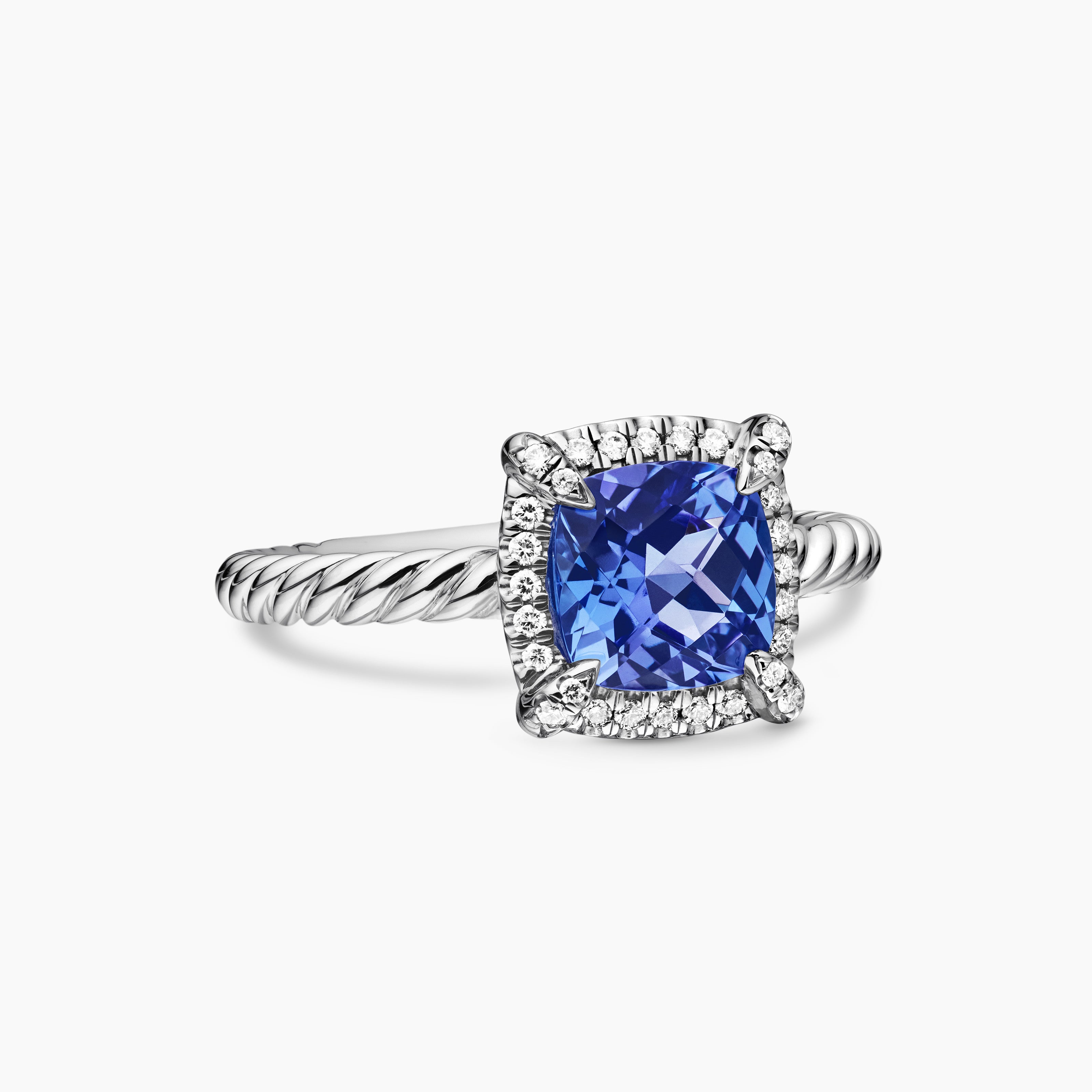 Womens Petite Chatelaine Pav&eacute; Bezel Ring in 18K White Gold, 7mm