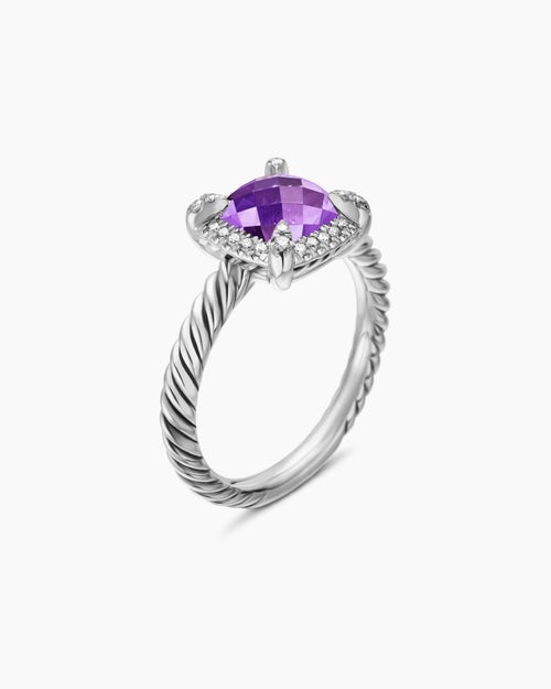Womens Petite Chatelaine Pavé Bezel Ring in Sterling Silver, 7mm