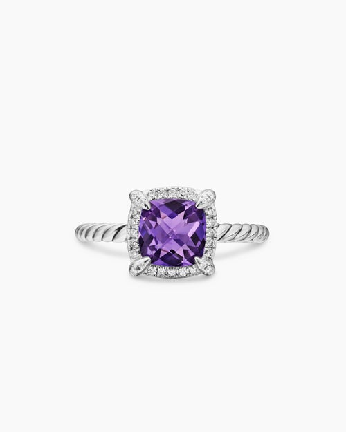 Womens Petite Chatelaine Pavé Bezel Ring in Sterling Silver, 7mm
